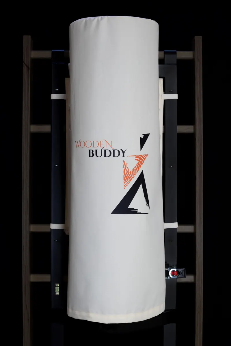 White cover with the Wooden Buddy logo on a wall bar